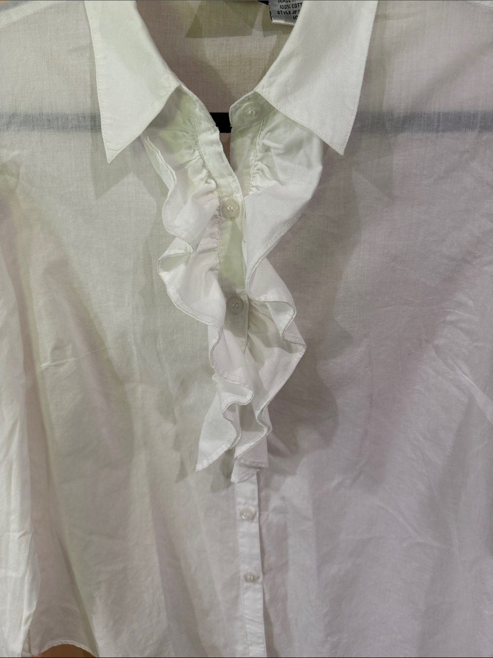 Classic White Ruffle Front Button-Down Blouse - Picture 2 of 8